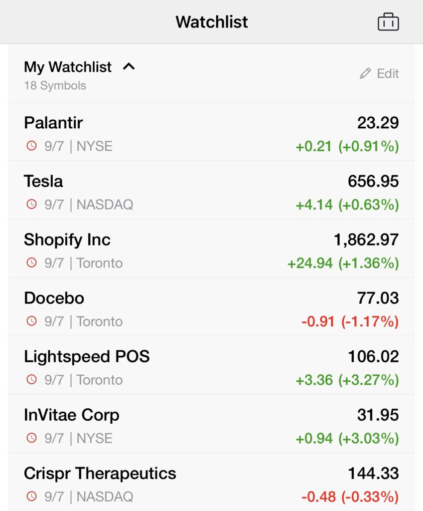 My Stock Watchlist On Investing.com